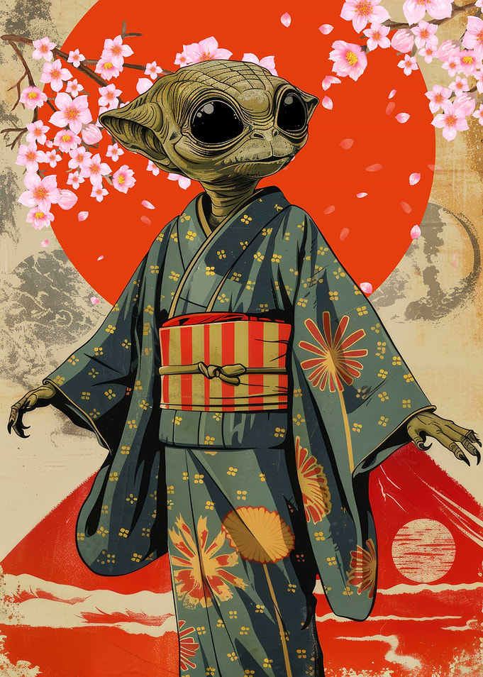 Alien in Kimono Ukiyo-e