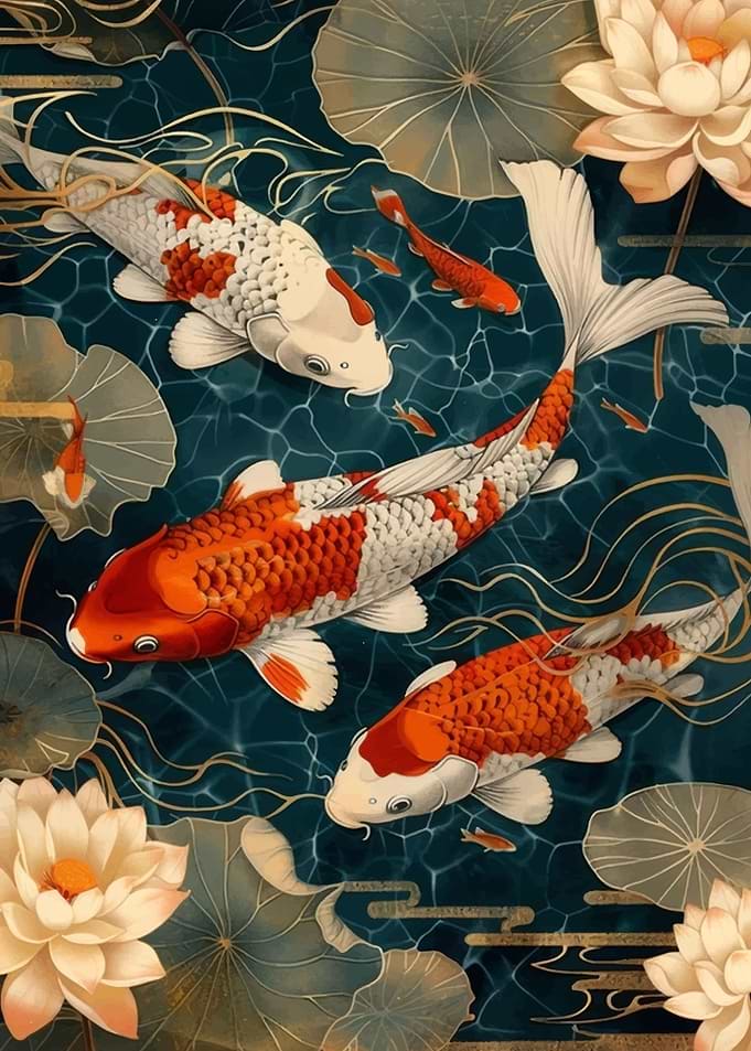 Japanese Koi fish swim