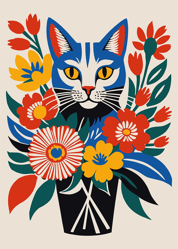 Floral Cat Art Poster