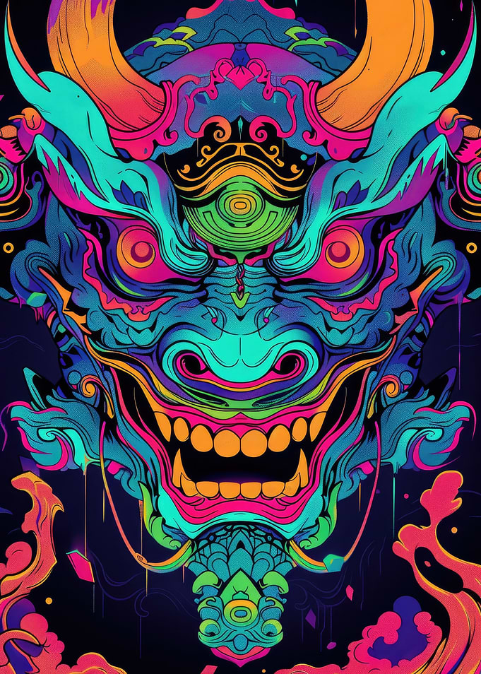 Neon Turquoise Oni Yokai