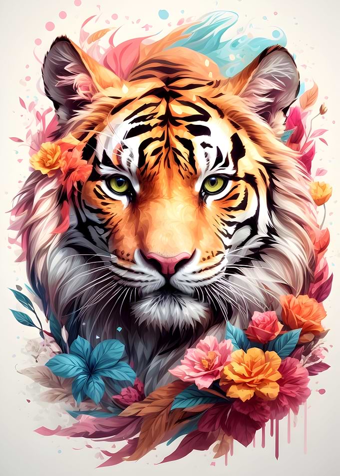 Colorful Tiger Vintage Art