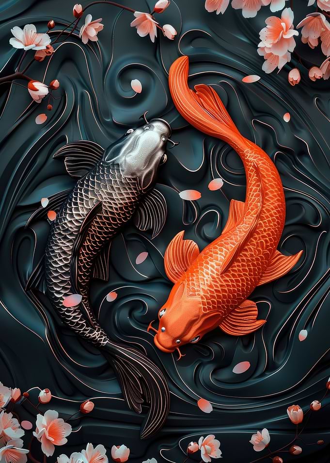 3D Relief Yin Yang Koi