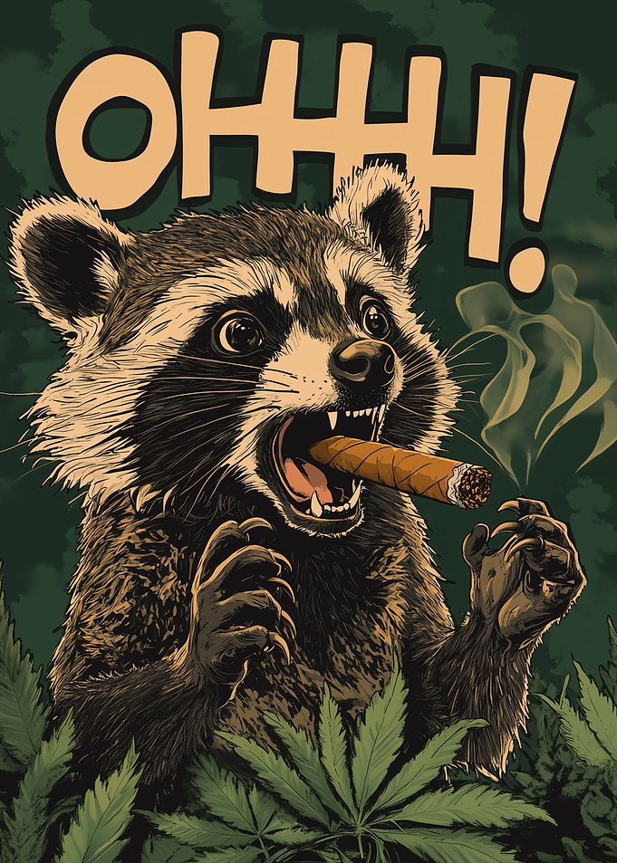 Raccoon smoking weed cigar