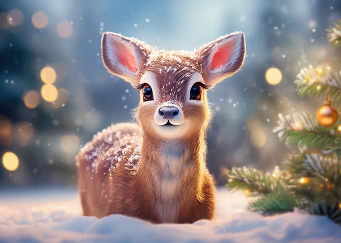 fawn playing in the snow