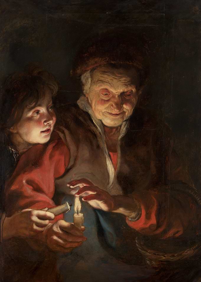 Old woman and boy