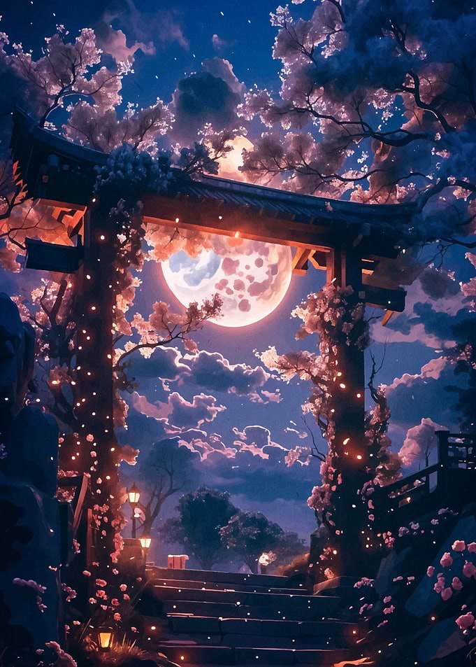 sakura japanese moon night