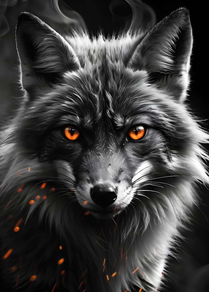wild black fox red eyes
