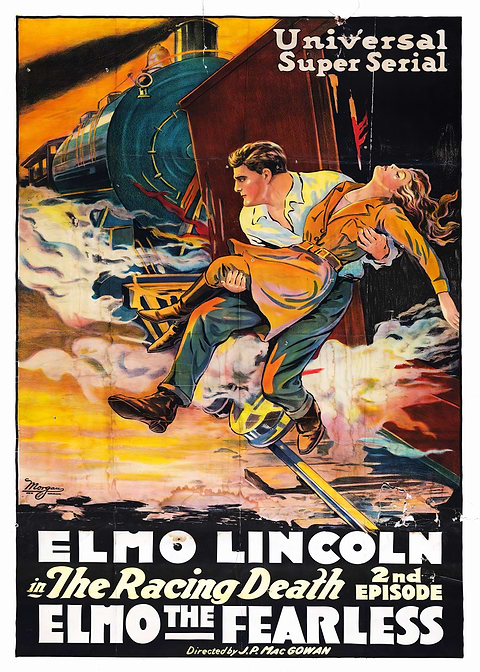 Thrilling Train Escape — vintage poster restored on metal