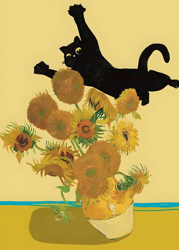 Cat In Sunflowers