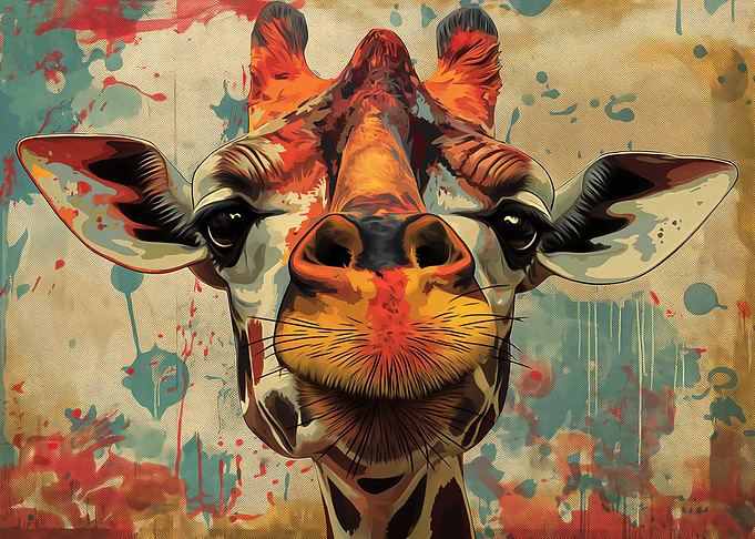 Funny colorful giraffe art