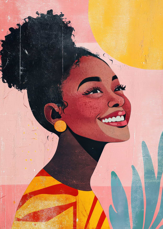 Smiling Black Woman Yellow