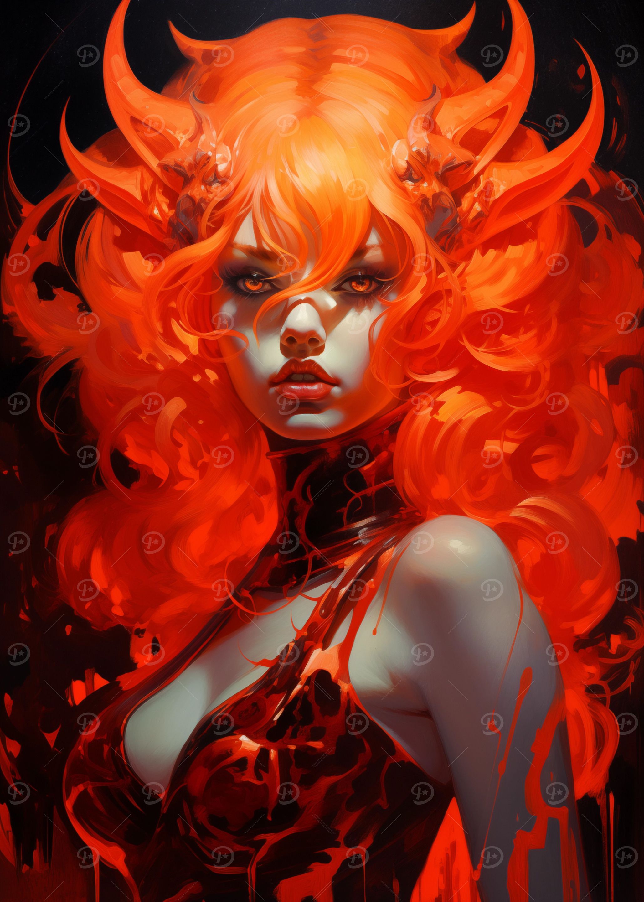 Neon Orange Demon Girl