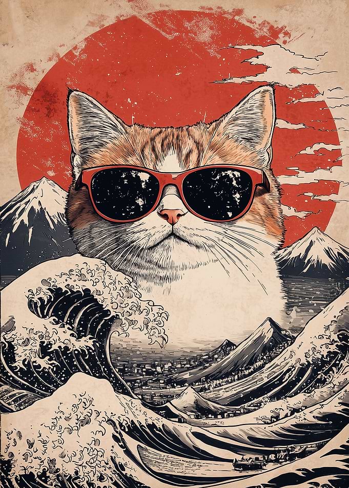 Cool Cat At the Great Wave