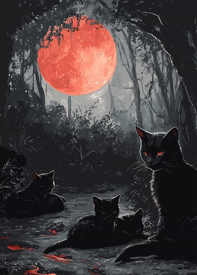 Red Moon And Black Cat