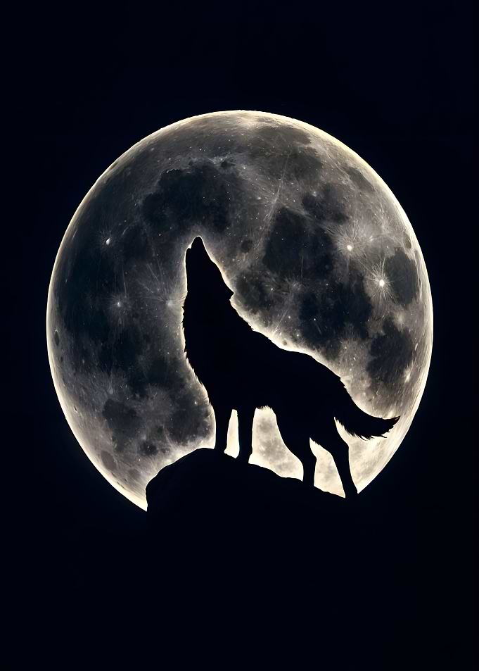wolf howling under moon