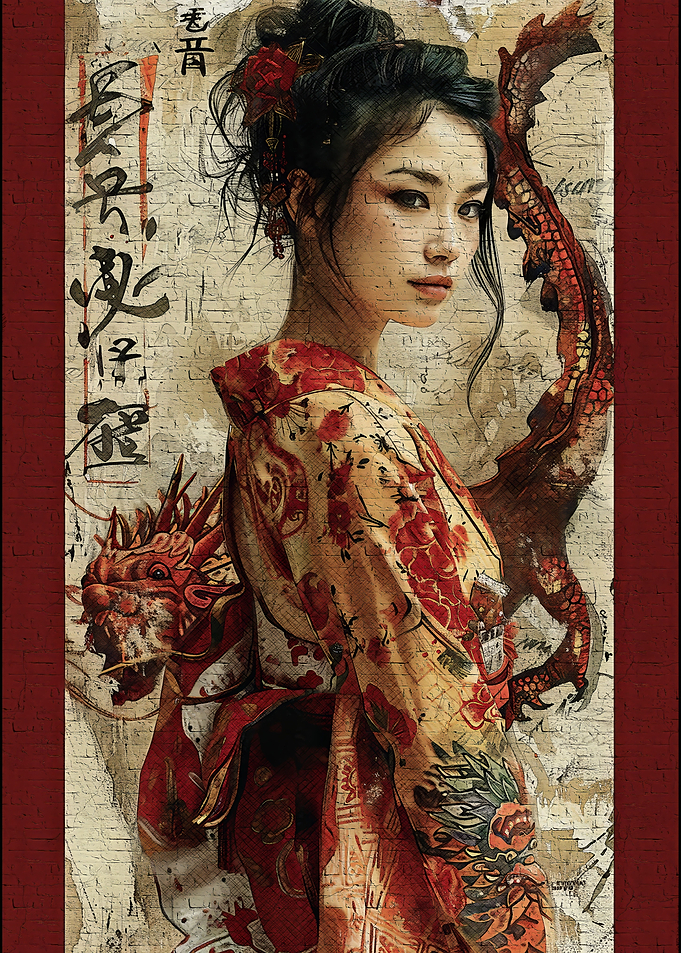 Retro geisha dragon