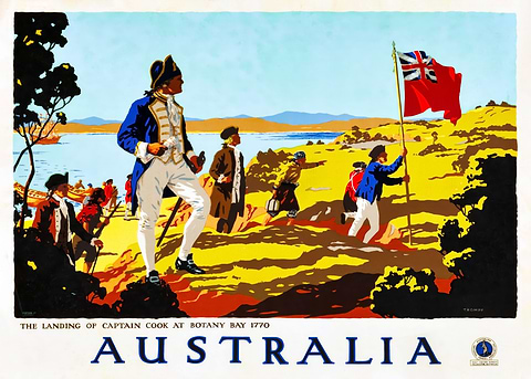 Australia Botany Bay 1770 — vintage poster restored on metal