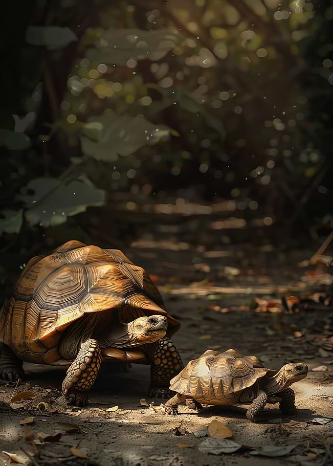 Mother And Baby Tortoise