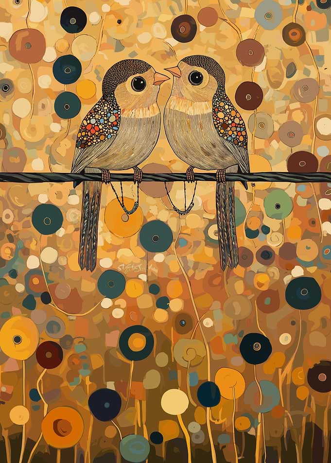 Two Birds on a Wire Klimt