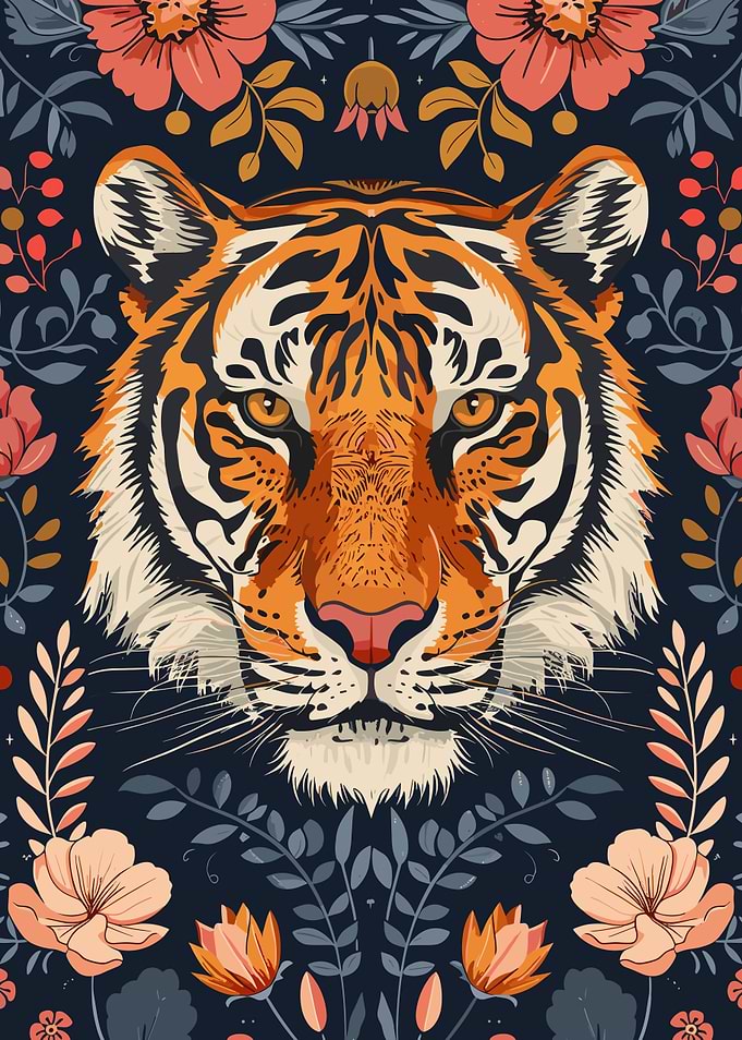 Tiger Retro Floral