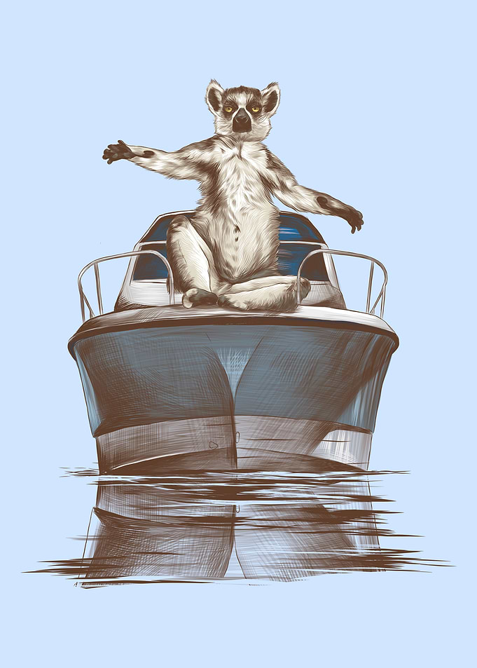 Lemur on a Boat Yacht