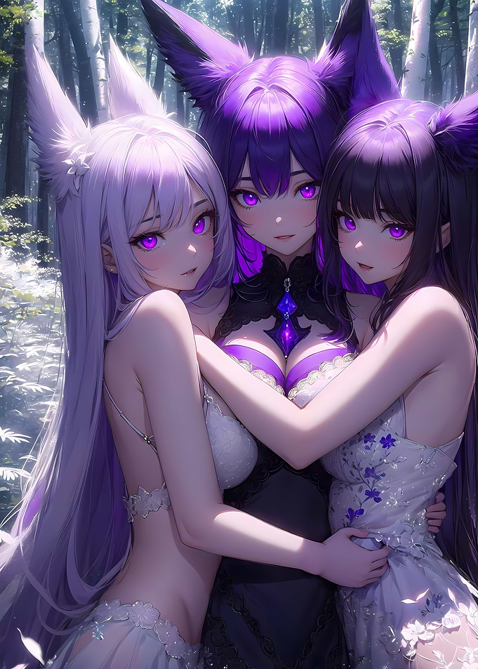 Purple Anime Girl Sisters