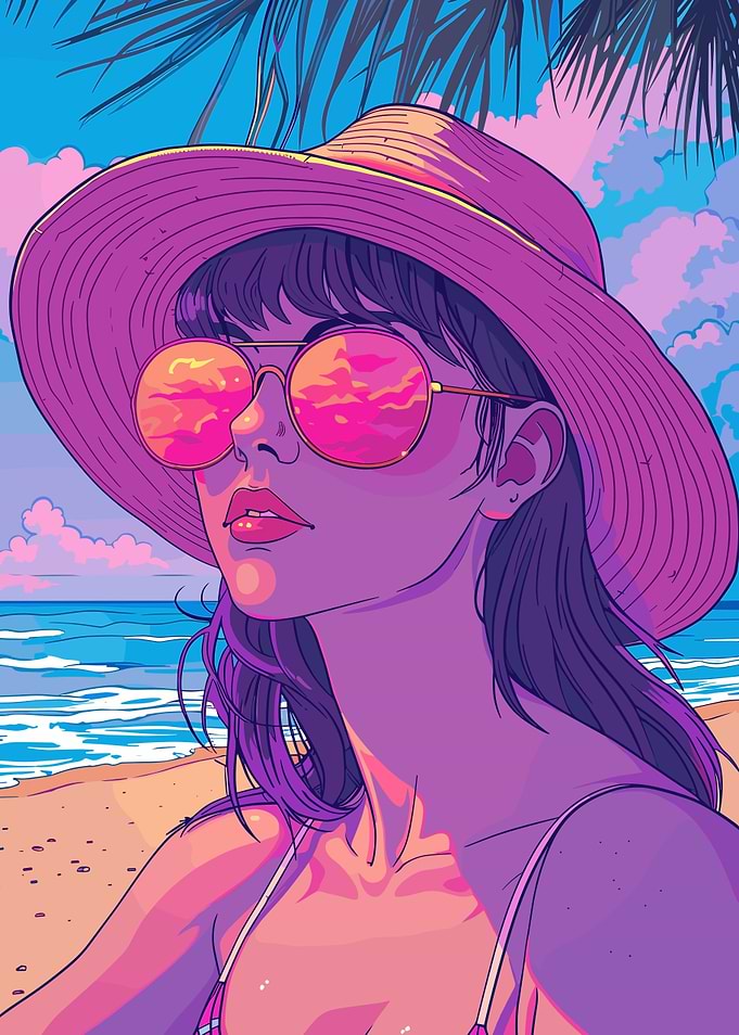 Girl Beach Lofi Pink Retro