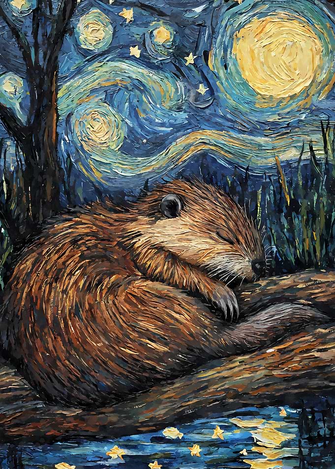 Beaver Sleeping Starry Night
