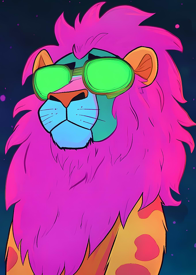 Trippy Neon Lion