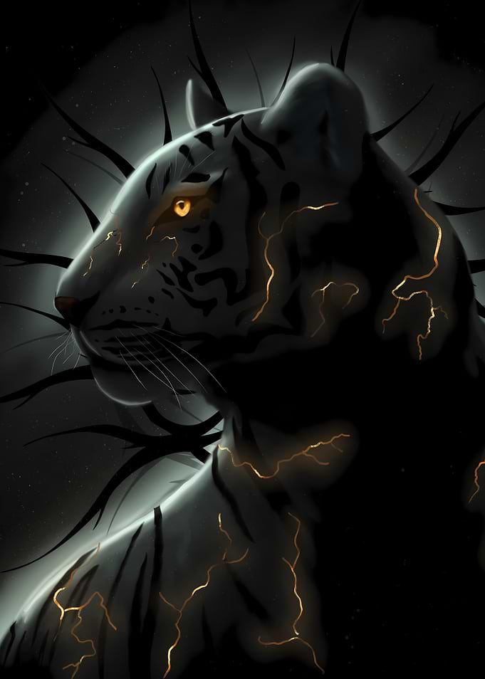 Black Tiger with Golden Lightning