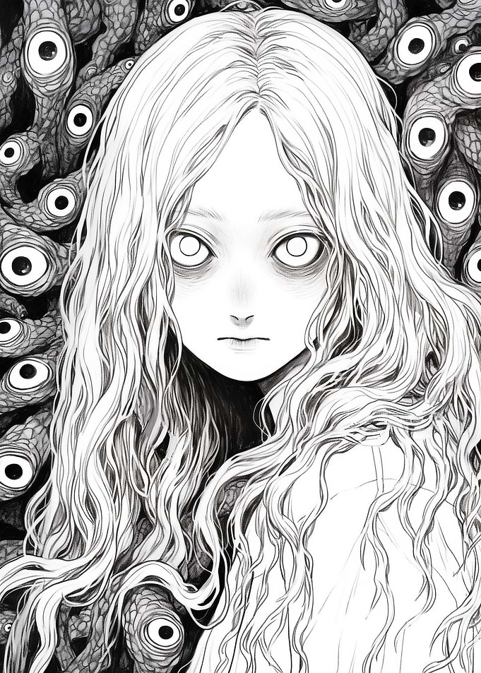Manga Girl Surrounded by Eyes