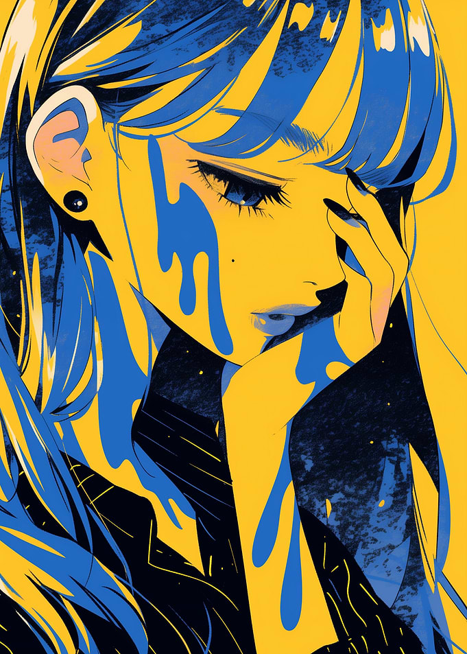 Anime Girl with Blue Paint