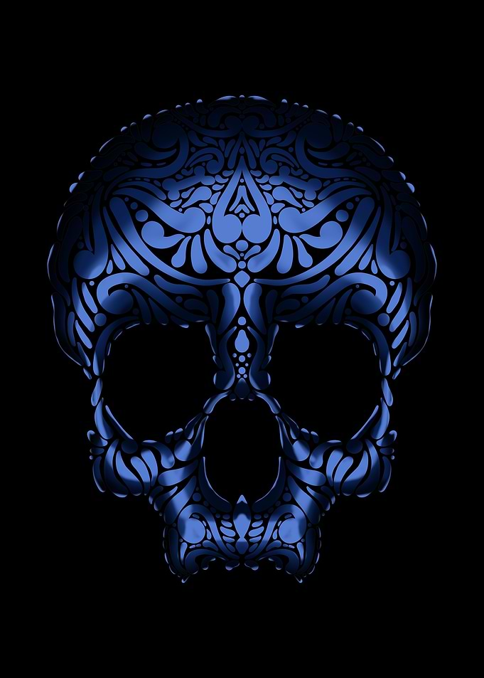 Blue Skull with Intricate Design