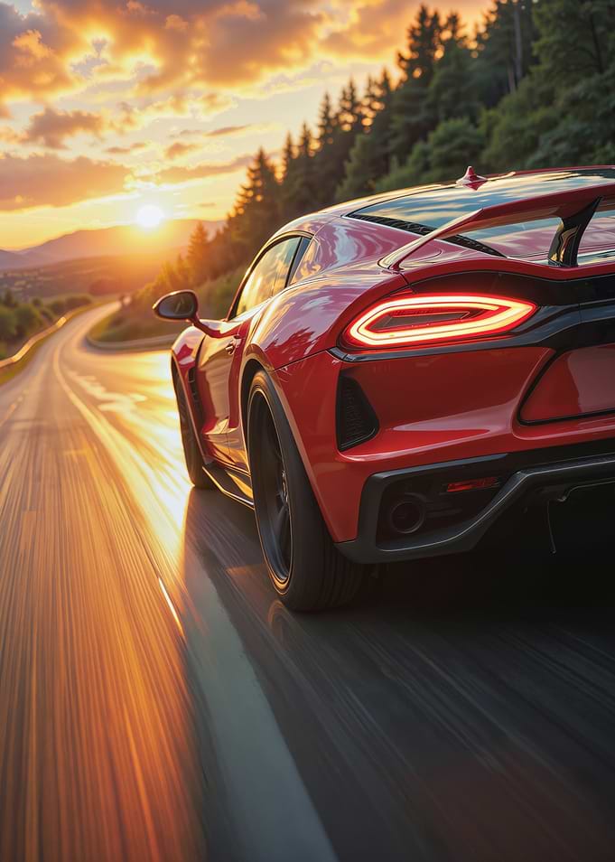 Red Sports Car Sunset Drive