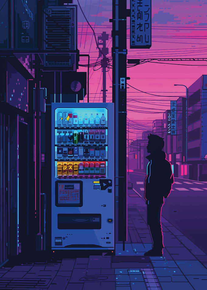 Pixelated Cityscape with V