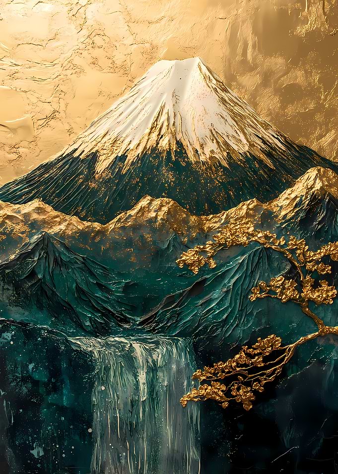Golden Mount Fuji Cherry Blossom Japanese