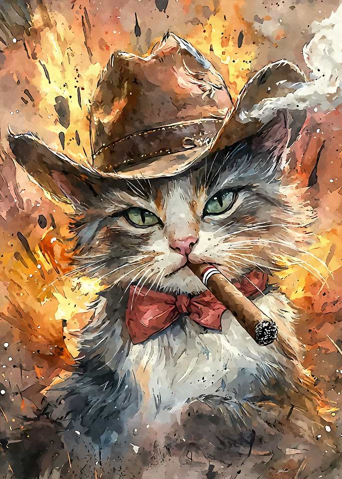 Cowboy Cat Smoking Cigar