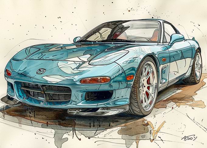 Mazda RX-7 Watercolor Art