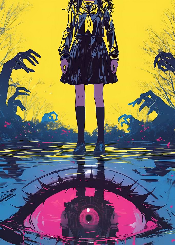 Schoolgirl and Giant Eye