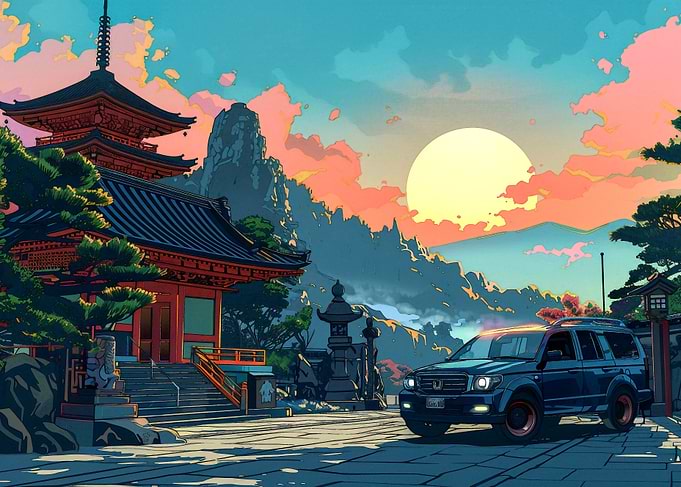Japanese Temple Sunset