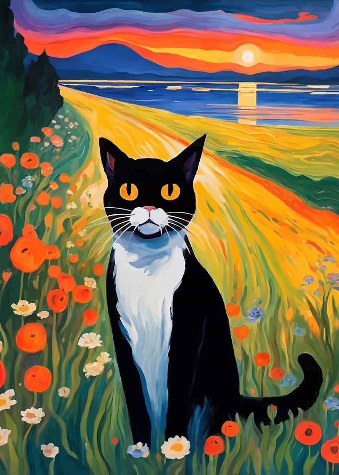 Black Cat Sunset Landscape