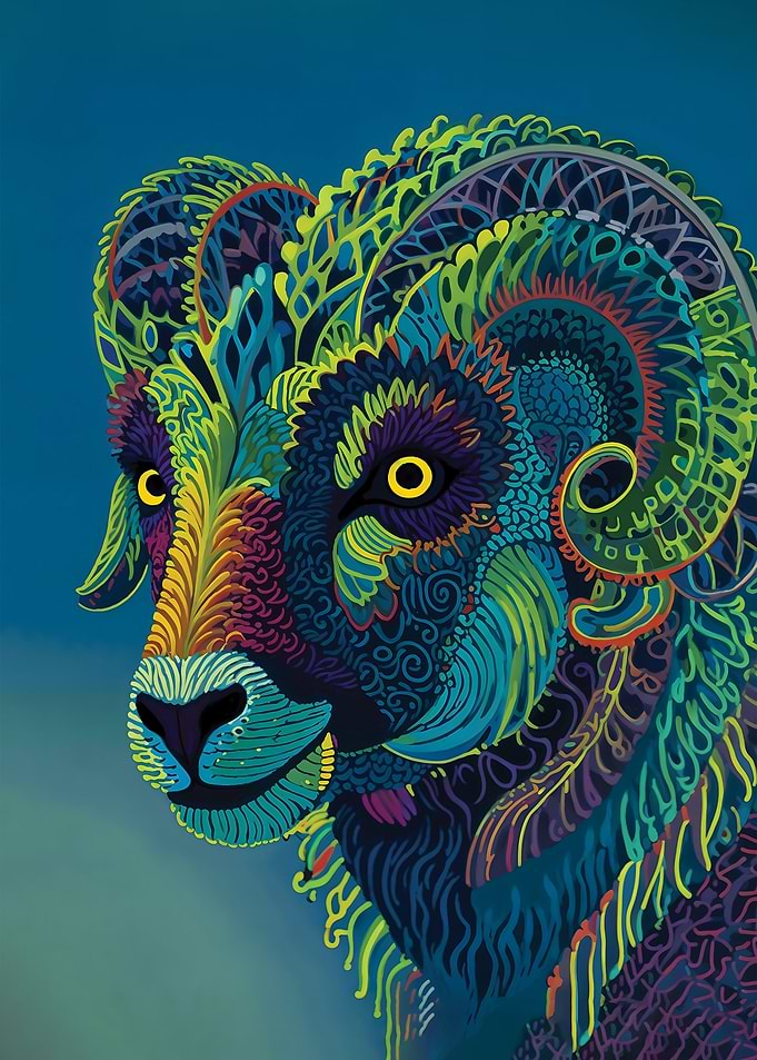 Psychedelic Ram Portrait