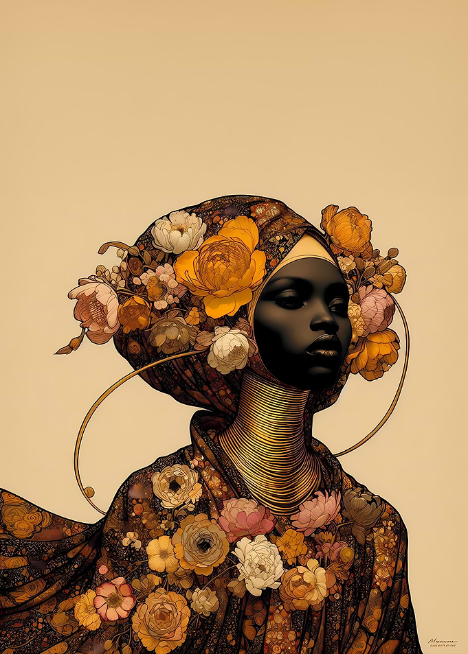 Afro Floral Portrait of a Woman