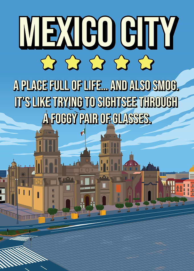 Funny Mexico City Review Skyline Travel Poster