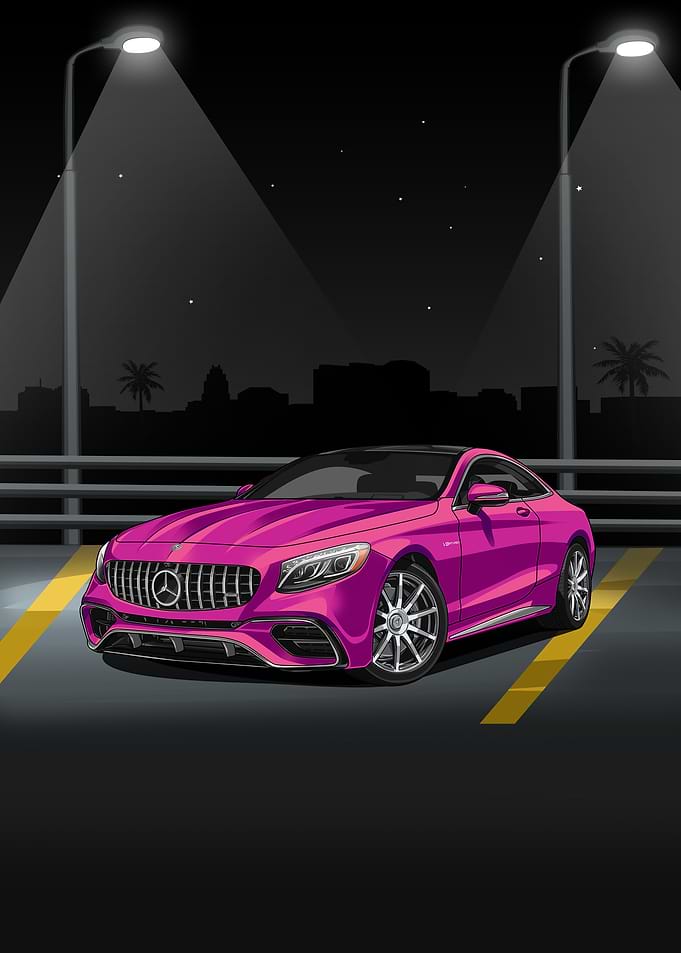 Pink Mercedes at Night