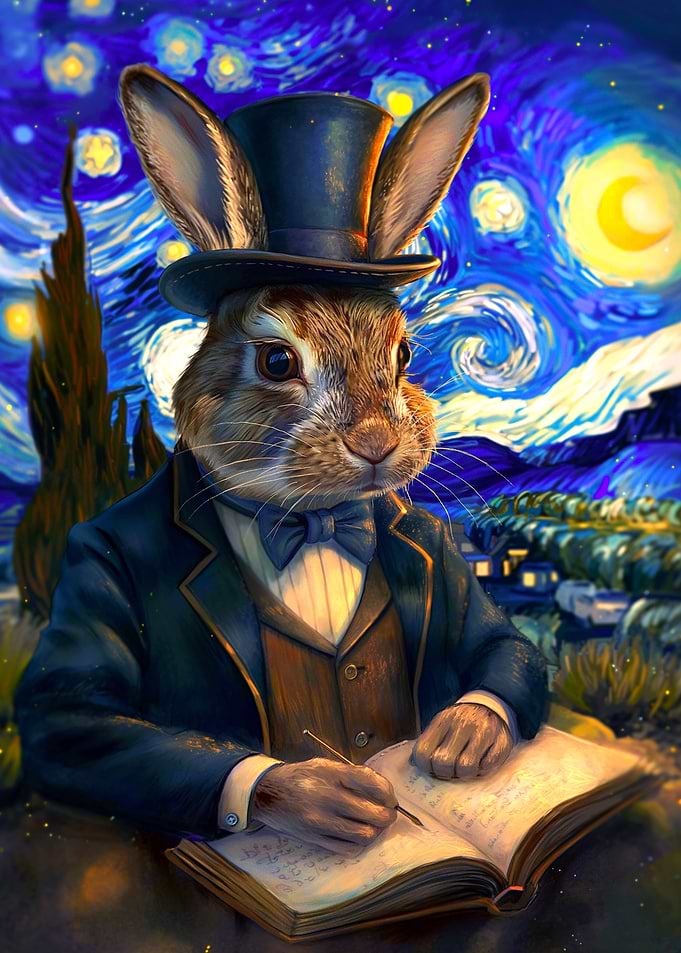 Scholar Rabbit Starry Night