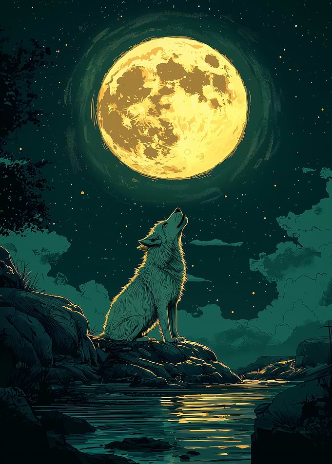 Wolf Howling at the Moon