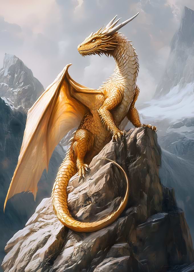 Golden Dragon on Mountain