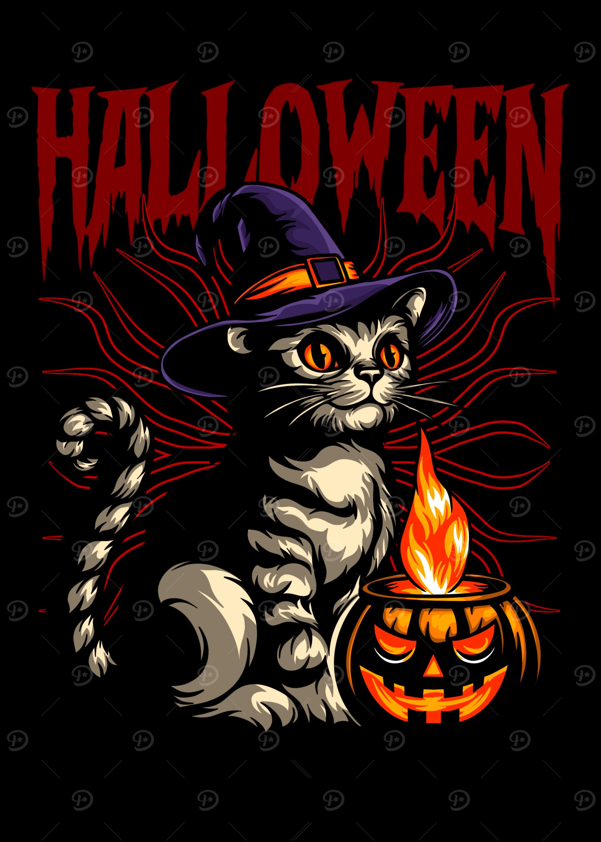 Halloween Cat with Jack-o'-Lantern