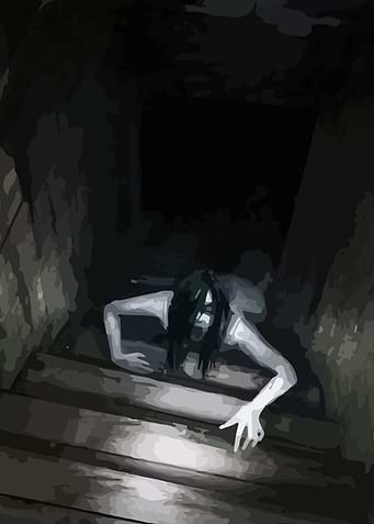 Ghostly Figure in Dark Stairwell